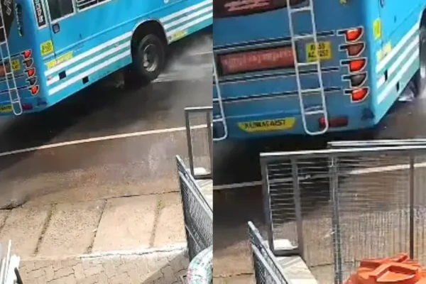 മഴ വില്ലനായി; നിയന്ത്രണം തെറ്റിയ സ്വകാര്യ ബസ് മറ്റ് വാഹനങ്ങളിലിടിച്ച് അപകടം