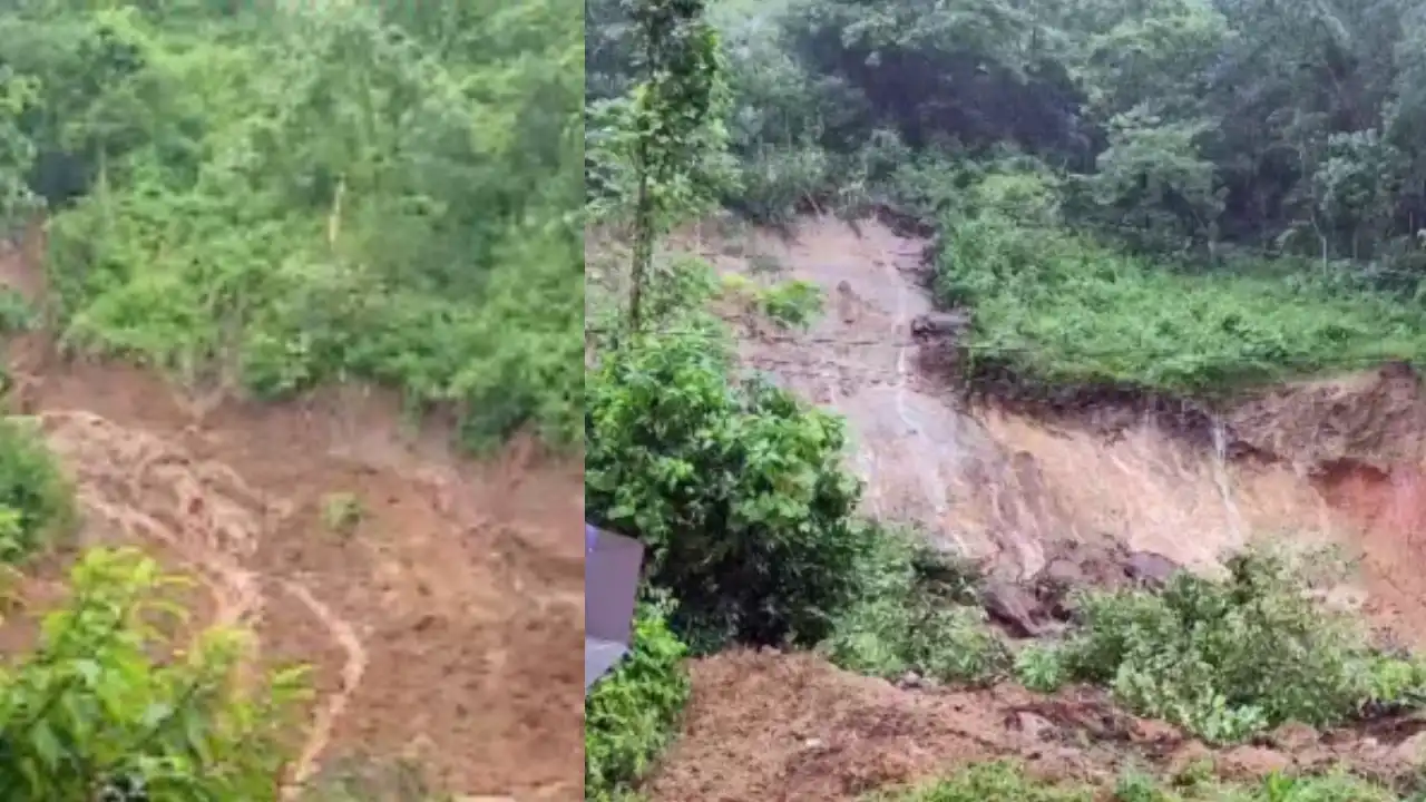 "പരപ്പനങ്ങാടി നാടുകാണി പാതയിൽ മണ്ണിടിച്ചിൽ - സ്ട്രെയിറ്റ് പാത്ത് സ്‌കൂൾ സമീപം ഗതാഗതം തടസ്സപ്പെട്ട ദൃശ്യം"